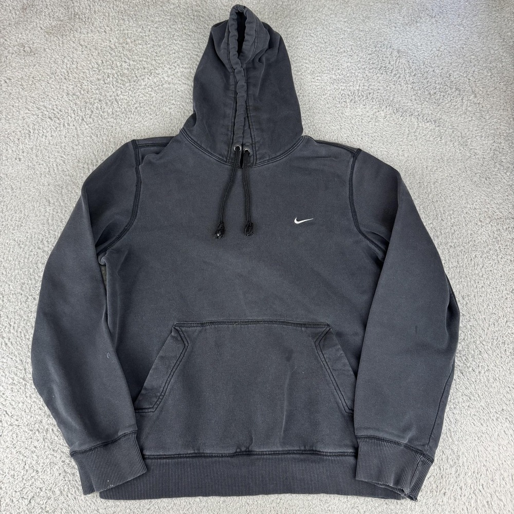 Nike Hoodie Mens Medium Black Pullover Solid Swoosh Logo Hooded Sweatshirt